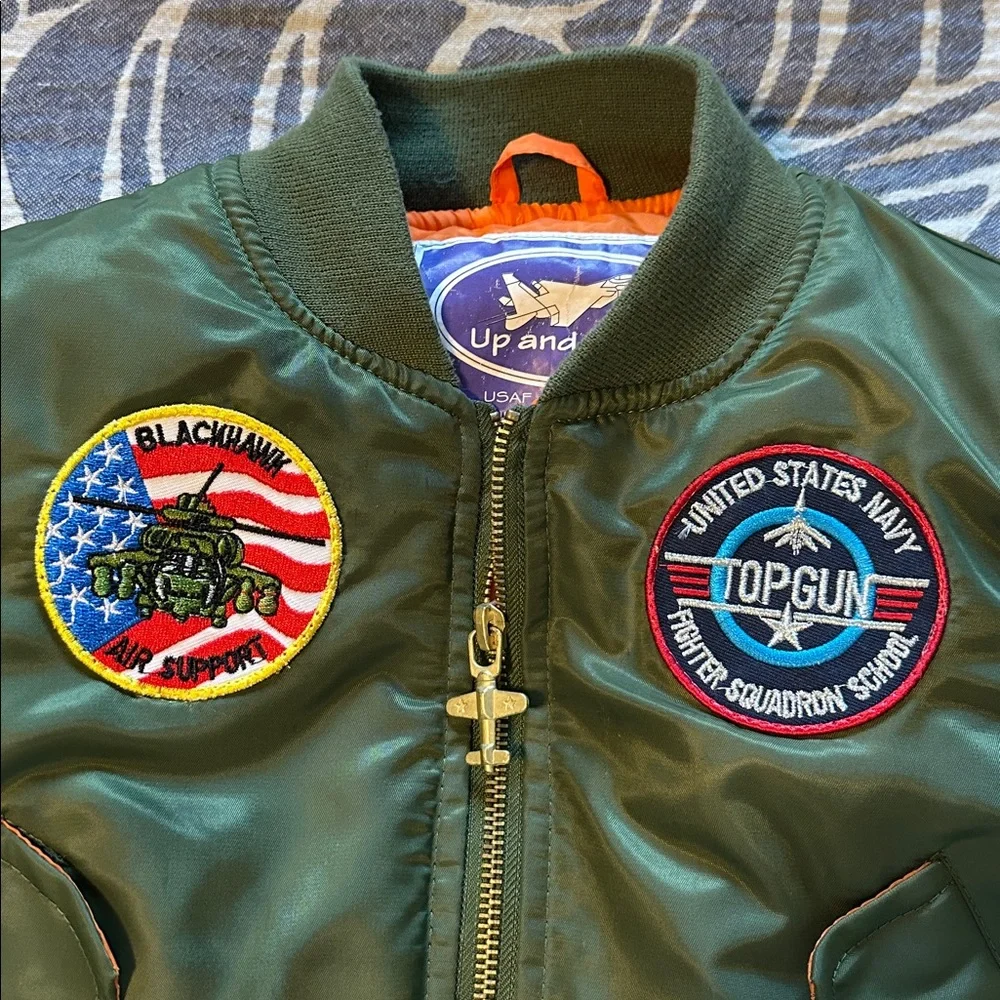 Top Gun Green Bomber Jacket with Patches 3T - Picture 4 of 4